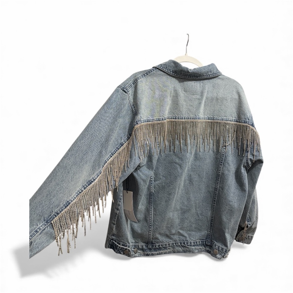 Denim Jacket with rhinestone Fringe Detail